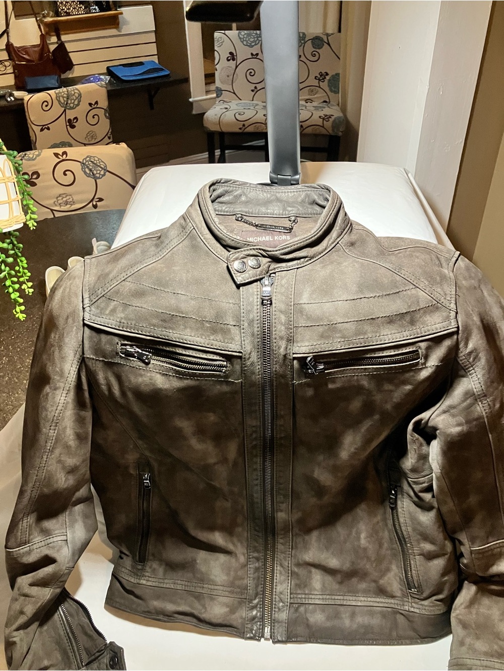 Michael Kors Canada Men's Premium Genuine Suede Moto Cafe Racer Jacket – Chocola